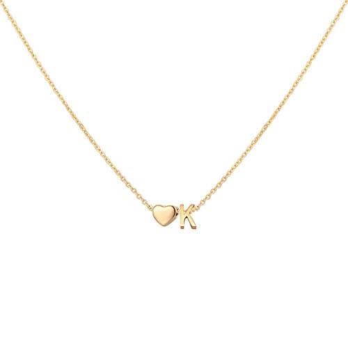 Glimmerst Heart Initial Necklace - Personalized 18K Gold Plated Stainless Steel