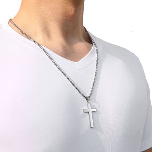 Stainless Steel Cross Necklace 16-24 Inches RS Gift for Men Women Boys