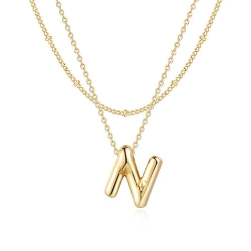 NateBur 14K Gold Layered Balloon Initial A-Z Choker Necklace, Personalized Birthday Gift for Women