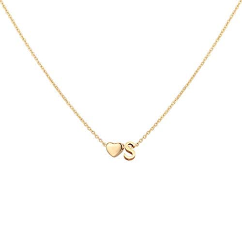 Glimmerst Heart Initial Necklace - Personalized 18K Gold Plated Stainless Steel