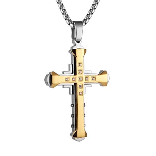 HZMAN Men's Large Byzantium Stainless Steel Cross Necklace Pendant 22+2 Inch Chain