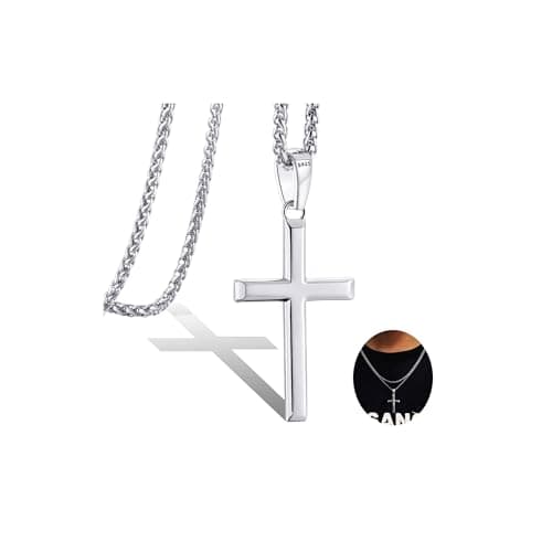 LOFITOR 925 Sterling Silver Cross Necklace with 18K Gold Plating Stainless Steel Chain 16-28 Inches