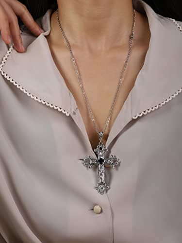 Sacina Gothic Cross Necklace, Zinc Alloy Pendant, Gift for Men & Women