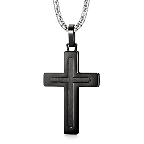 Holizaly Men's 316L Stainless Steel Cross Pendant White/Gold/Black/Blue Rolo Chain-Gift Box Included