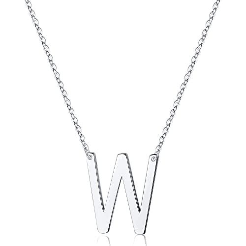 Turandoss Sterling Silver Sideways Initial A-Z Pendant Necklace for Women Girls