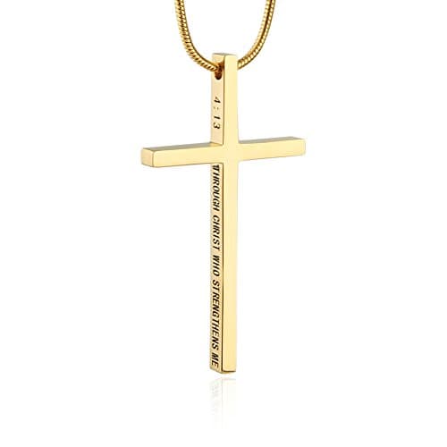 HZMAN Philippians 4:13 Strength Cross Pendant Stainless Steel Necklace
