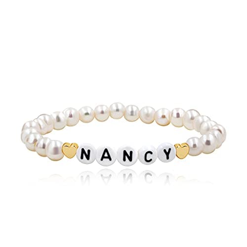 Personalized Name Bracelet with Natural Pearl and Afghan Jade for Women