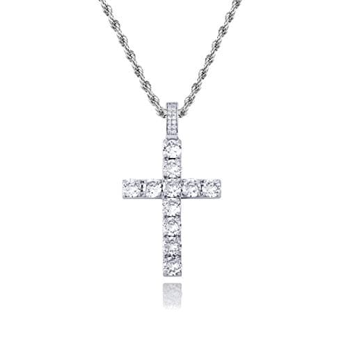 TOPGRILLZ Gold Heart Cross Necklace 14K Silver Plated Cubic Zirconia Pendant