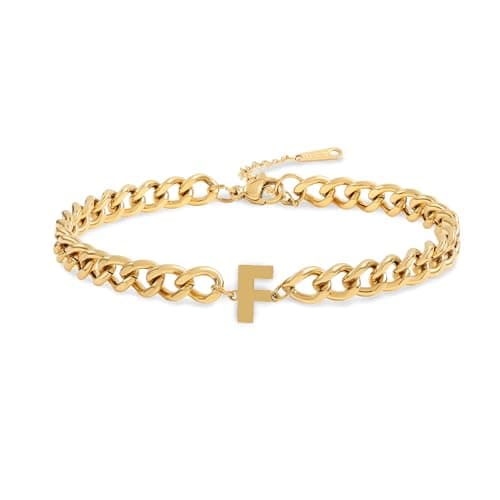 Jwicklirrng Men's 18K Gold Plated Letter Charm Bracelet A-ZAdjustable Cuban Chain for Boyfriend or Father