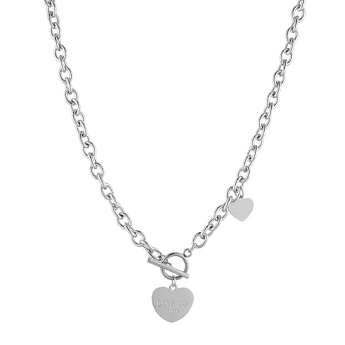 HZMAN Women's Stainless Steel Heart Pendant Multilayer Necklace