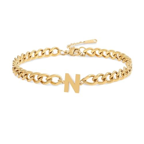 Jwicklirrng Men's 18K Gold Plated Letter Charm Bracelet A-ZAdjustable Cuban Chain for Boyfriend or Father