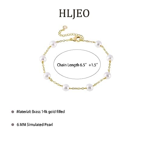 HLJEO 14K Gold Evil Eye Pearl Bracelet for Women