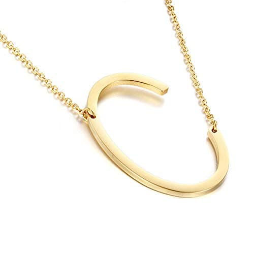 MOMOL Sideways Initial Necklace - Large 18K Gold Plated Stainless Steel Pendant for Women