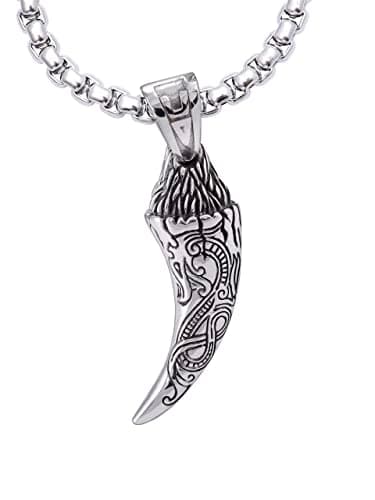 HAQUIL Stainless Steel Viking Wolf Tooth Pendant Necklace
