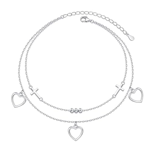 DAOCHONG Women's S925 Sterling Silver Adjustables Anklet Evil Eye Heart Jewelry