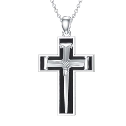 MEIDERBO 925 Sterling Silver 3 Nail Cross Pendant Men's Jewelry