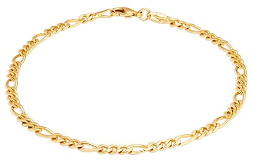 Barzel 18K Gold Plated Figaro Anklet for Women, 4.5MM, 10 Inches, Made in Brazil
