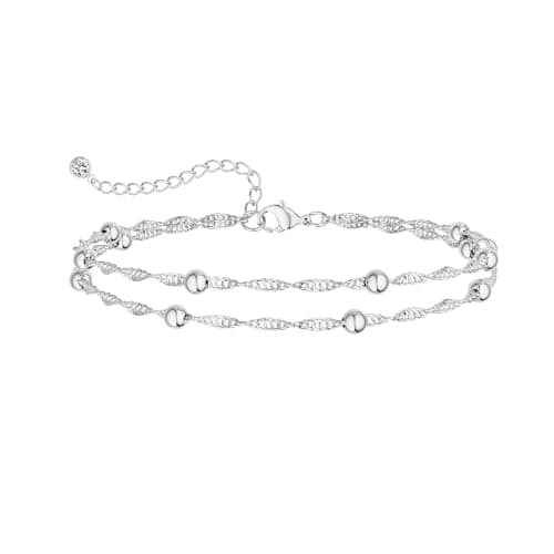 DEARMAY Dainty Silver Anklets for Women Waterproof S925 Sterling Silver Anklets Set