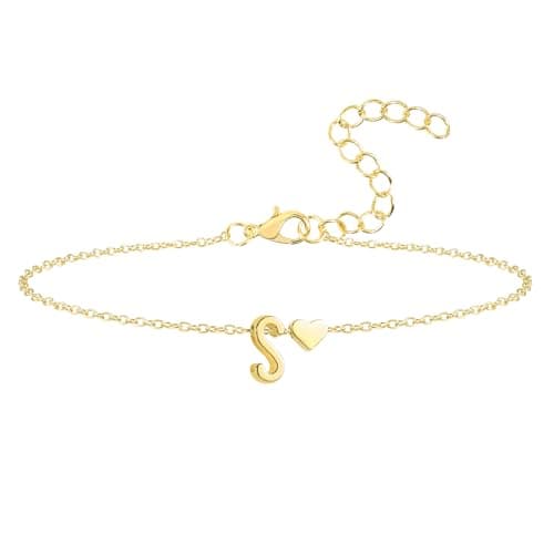 Seaield Women's 14K Gold Plated Personalized Initial Bracelet Trendy Gift