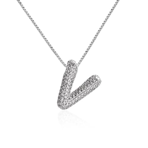 Qyalie Gold Plated Chunky Bubble Initial Letter Necklace for Women