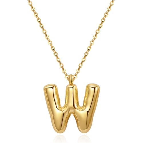 YeGieonr Tarnish-Free Gold Stainless Steel Initial Necklace with Bubble Letter Pendant