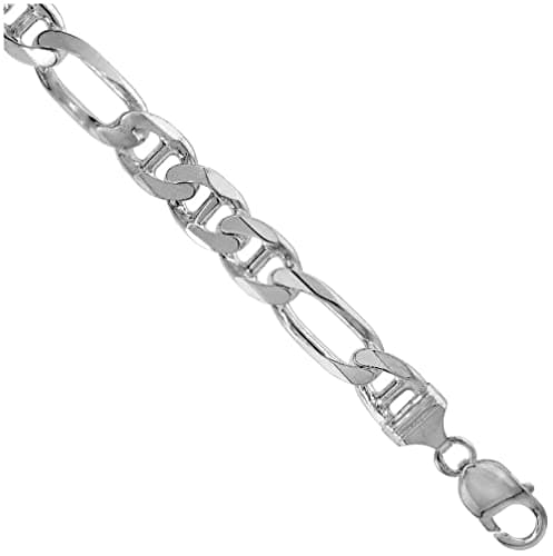 Verona Jewelers 925 Sterling Silver Figarucci Chain Necklace, Solid Flat Mariner for Men and Women