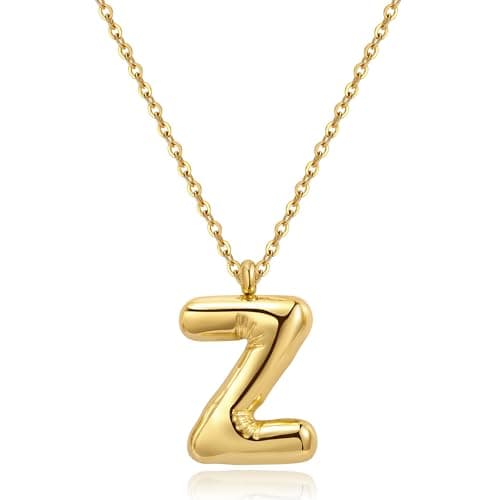 YeGieonr Tarnish-Free Gold Stainless Steel Initial Necklace with Bubble Letter Pendant