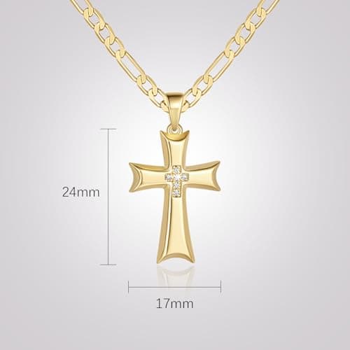 AIGAMIT Men's 14K Gold Cross Necklace with Cubic Zirconia 20/22/24in