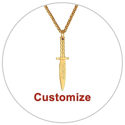 Stainless Steel 18K Gold Plated U7 Punk Dagger Pendant Necklace 22-24 Inches
