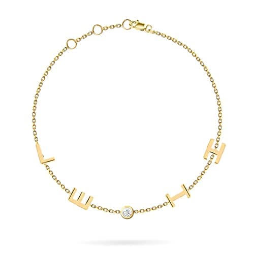 JEWEE 14k Gold Personalized Sideways Initial Diamond Bracelet