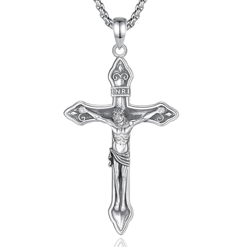EUDORA 925 Sterling Silver Crucifix Pendant Necklace with Bible Verse Amulet