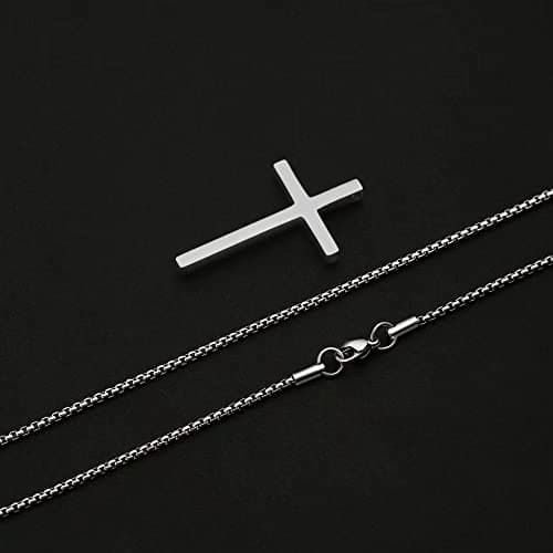 IEFSHINY Men's Stainless Steel Cross Pendant Necklaces, 16-30 Inches Gold/Silver/Black