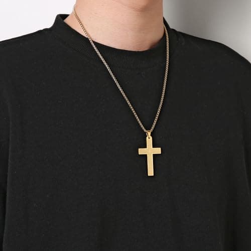 HZMAN Stainless Steel Cross Necklace with Lord's Prayer Pendant, 4 Colors