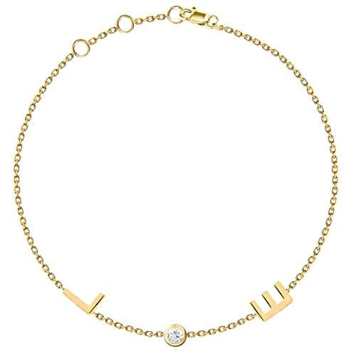 JEWEE Diamond Personalized Sideways Initial Bracelet - Custom Letter Gift for Her
