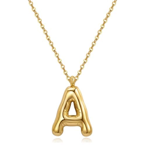 YeGieonr Tarnish-Free Gold Stainless Steel Initial Necklace with Bubble Letter Pendant