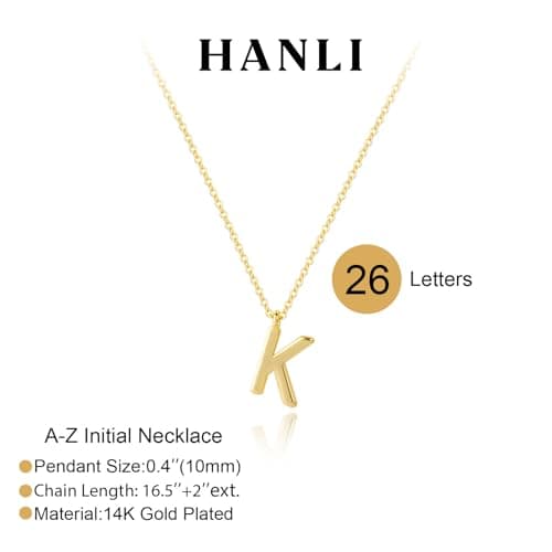 HANLI Initial Dainty Necklaces - 14k Gold Plated A-Z Personalized Monogram Necklace for Women