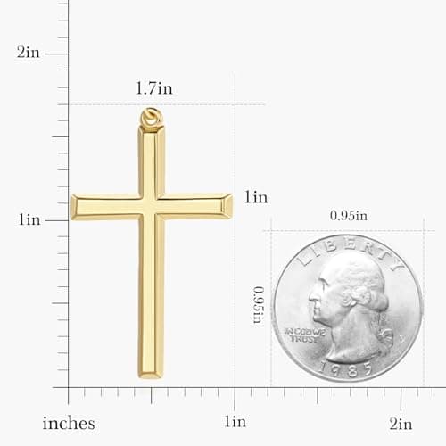 Verniflloga Men's 14k Gold Large Cross Figaro Chain Necklace 20-24 Inch
