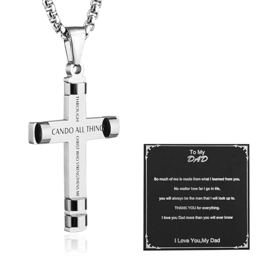 HZMAN Philippians 4:13 Strength Pendant Stainless Steel Necklace, 3 Colors