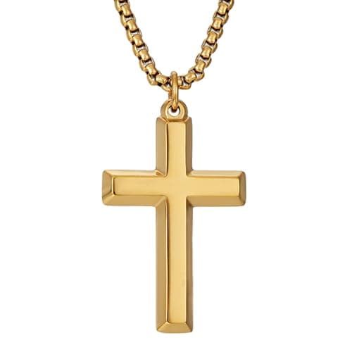 Stainless Steel Beveled Edge Cross Chain Pendant Necklace for Men