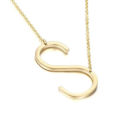 MOMOL Sideways Initial Necklace - Large 18K Gold Plated Stainless Steel Pendant for Women