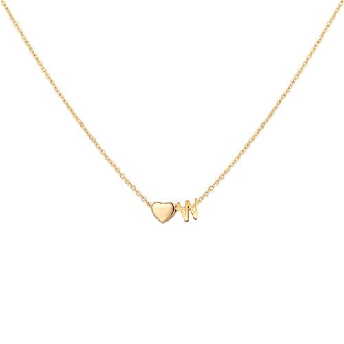 Glimmerst Heart Initial Necklace - Personalized 18K Gold Plated Stainless Steel