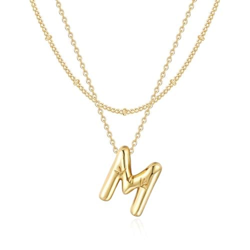 NateBur 14K Gold Layered Balloon Initial A-Z Choker Necklace, Personalized Birthday Gift for Women