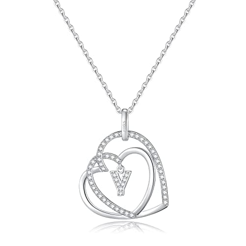 Romavan Infinity Heart Sterling Silver Initial Necklace for Women