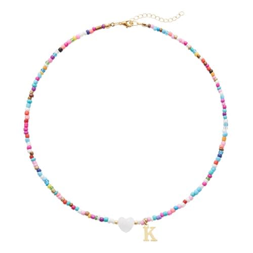 Seensea Colorful Rainbow Initial Beaded Choker for Women