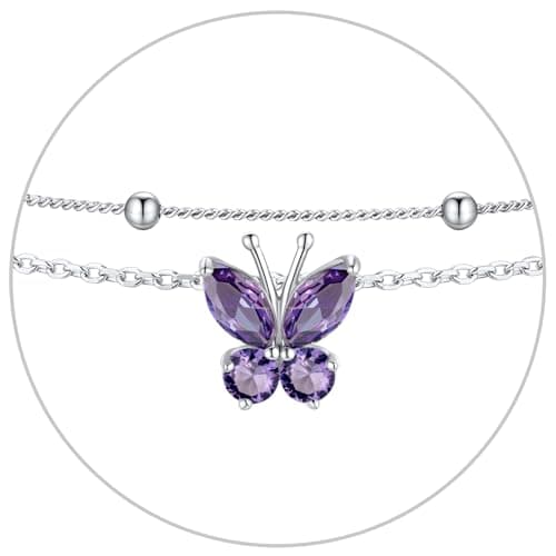 SILVERCUTE 925 Sterling Silver Butterfly Anklet for Women Waterproof Summer Beach Jewelry 22-27cm