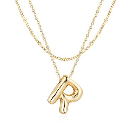 NateBur 14K Gold Layered Balloon Initial A-Z Choker Necklace, Personalized Birthday Gift for Women