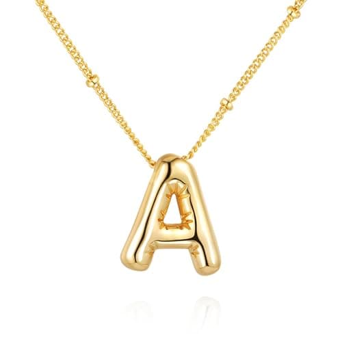 Qyalie Gold Plated Chunky Bubble Initial Letter Necklace for Women