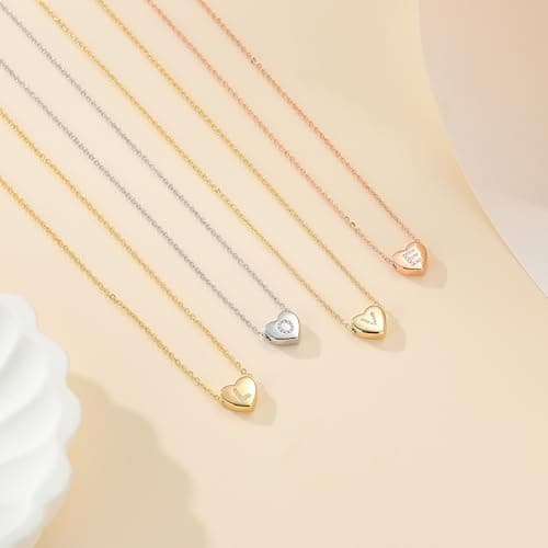 Mooham Initial Heart Cubic Zirconia Pendant Necklace for Women