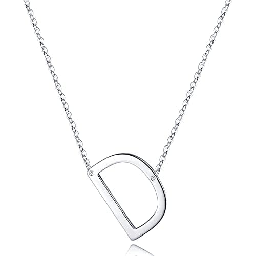 Turandoss Sterling Silver Sideways Initial A-Z Pendant Necklace for Women Girls