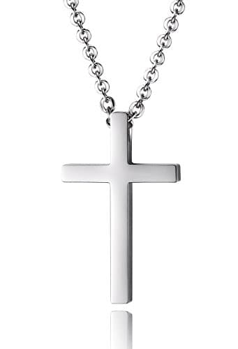 Reve Reve Simple Stainless Steel Silver Tone Cross Pendant Necklace 20-22 Inches